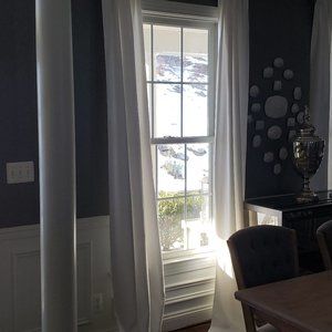 White drapes; black out style